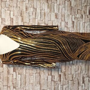 Bebe Elegant V- Neck Gold and Black Sequin Dress